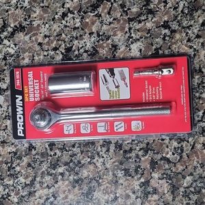 Prowin 3 pc Set Universal Socket fits 1/2"- 3/4" 7-19 mm metric new w/adapter